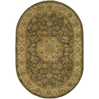 Safavieh HG954A Heritage Collection 4-Feet 6-Inch by 6-Feet 6-Inch Handmade Hand-spun Wool Oval Area Rug, Grey-Green and Taupe