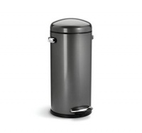 simplehuman Round Retro Step Trash Can, Dark Grey Steel, 30-Liter / 8-Gallon