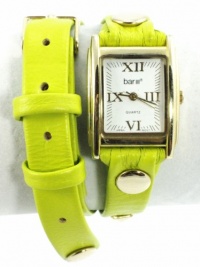 bar III Watch, Women's 20 Lime Green Leather with Gold-Tone Pyramid Studs Wrap Watch