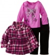 Young Hearts Girls 2-6X 3 Piece Plaid Bow Micro Polar Fleece Set