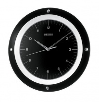 Seiko Wall Quiet Sweep Second Hand Clock Curved Glass Crystal BlackDial #QXA314KL