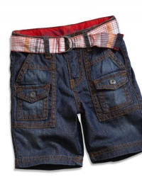 GUESS Kids Boys Baby Boy Belted Denim Shorts (12-24M), MEDIUM STONE (12M)