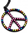 Trendy Multicolor Peace Sign / Symbol Necklace with Rainbow Pink, Orange, Green, Yellow, Blue Beads Trimmed in Black