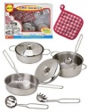 Metal Pots and Pans Kitchen Cookware Playset for Kids with Cooking Utensils Set