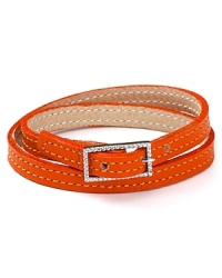 Fine Italian leather adds a bright touch of color to your wrist, finished by a cubic zirconia-adorned buckle. Bracelet from Crislu.