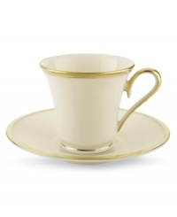 Forever elegant, the Eternal after-dinner cup from Lenox accents the table in timeless ivory china with sumptuous gold banding. Coordinates with Eternal Gold stemware.