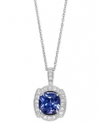 B. Brilliant Necklace, 18 Sterling Silver Purple Colored Cubic Zirconia and Clear Cubic Zirconia Button Pendant