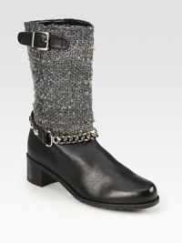 Woven boucle mixes with supple leather and metal hardware in this street-ready design. Stacked heel, 2 (50mm)Shaft, 10Leg circumference, 12Boucle and leather upperPull-on style with adjustable buckle strapLeather liningRubber solePadded insoleMade in SpainOUR FIT MODEL RECOMMENDS ordering true size. 