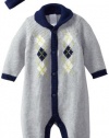 Little Me Baby-Boys Newborn Argyle Sweater Coverall and Hat, Grey Multi, 6 Months