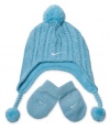 Nike Girls 2 Piece Knit Hat & Mittens Set, Baby Blue, Size 12/24M