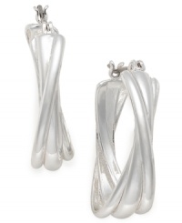 Overlapping hoops blend seamlessly on these sophisticated earrings from Charter Club. Crafted in silver tone mixed metal. Approximate drop: 9/10 inch.