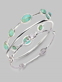 From the Silver Wonderland Collection. Richly veined, faceted ovals of bright turquoise are set all around a graceful sterling silver bangle. Turquoise Sterling silver Diameter, about 2½ Imported