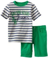 Calvin Klein Boys 2-7 Striped Short Sleeve Tee With Short, Green, 7