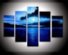 Santin Art - 100% Hand-painted Free Shipping Wood Framed on the Back Artwork Dark Blue Ocean White Sun High Q. Wall Decor Landscape Oil Painting on Canvas 5pcs/set Mixorde