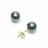 14k Yellow Gold 8x8.5mm AA Black Freshwater Cultured Pearl Stud Earrings