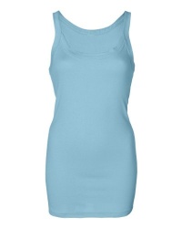 YogaColors Grey Crystal Scoopneck Seamless and Sheer Rib Knit Tank Top (Medium, Aqua)