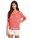 Roxy Juniors Doheny 2 Knit Top, Hot Rose Stripe, X-Large