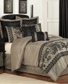 Luciel Lace 8-Piece Flocked Taupe & Black CAL. KING Bedding Set