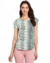 Joie Women's Rancher Snake Printed Top, Pale Aqua, Large