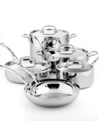 Bonjour amazing meals! A three-layer design features a pure aluminum core enveloped in stainless steel for even, quick and powerful heating. Elegantly crafted with contoured handles, classic shapes & professional precision, this cultured collection transports the art of French cooking into your kitchen. Lifetime warranty.