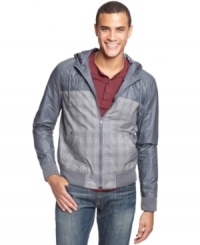 Don't cover your cool. This zip-front hooded jacket from American Rag keeps your look intact.