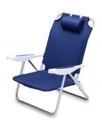 A day at the beach is that much more relaxing with Picnic Time's Monaco beach chair. Adjust the back to one of six reclining positions and rest your head on a pillow as you bask in the sun. When it's time to go, just fold and wear it like a backpack. In bright stripes or bold solid hues.