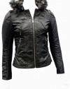 Michael Kors Leather and Nylon Jacket with Faux Fur Hood-Black-L