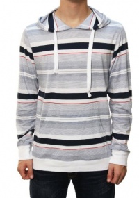 RetroFit Men's Marine Layer Long Sleeve Striped Hooded Shirt Sweater White