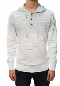 RetroFit Men's Long Sleeve Henley Striped Hoodie Shirt Sweater Gray White