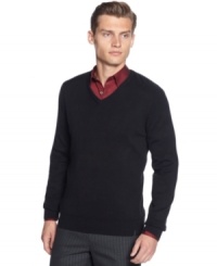 Top of the day! Literally top this long sleeve v-neck sweater by Calvin Klein over your collared shirt or t-shirt to give you an easy upgrade and a top-notch look.