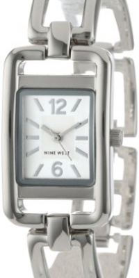 Nine West Women's NW1039SVSB Silver-Tone Rectangular Open-Link Bracelet Watch