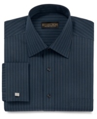 Subtle stripes deliver distinguished style that's all business with this striped Donald J. Trump dress shirt.