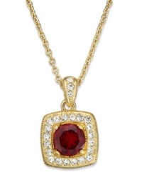 Paint the town red. This pendant necklace from Eliot Danori is crafted from 18k gold-plated brass with  a red crystal framed by sparkling cubic zirconias. (1 ct. t.w.) Approximate length: 16 inches + 2-inch extender. Approximate drop: 1/2 inch.