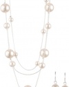 Colored Simulated Pearl Illusion Chain Earrings and Necklace Set, 16+2