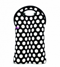 BUILT Neoprene Two Bottle Tote, Big Dot, Black and White