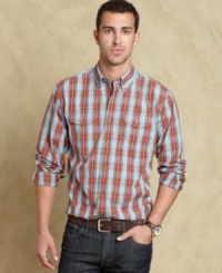 Add some plaid into your rotation for a classic seasonal look with this shirt from Tommy Hilfiger.