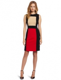 Calvin Klein Women's Color Block Sheath Dress, Black/Camel/Red, 6