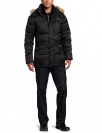 Marc New York by Andrew Marc Men's Alpine Down Filled Nylon Parka with Fur Trimmed Hood, Black, Medium