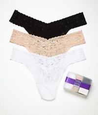 Hanky Panky Signature Lace Original Rise Thong 3-Pack, One Size, Black / White/Chai