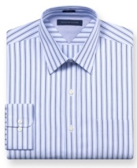 As Tommy Hilfiger demonstrates with this dress shirt, few things flatter a man as much as a well-made dress shirt in crisply striped cotton.