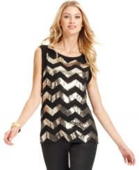 A sequined chevron pattern looks luxe on Vince Camuto's latest top.