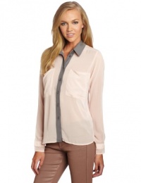 BCBGeneration Women's Contrast Collar Placket Top, Dusty Pink, XX-Small