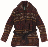 Lauren Ralph Lauren Women's Southwest Knit Shawl Collar Wrap Cardigan Sweater (Multi) (Small)