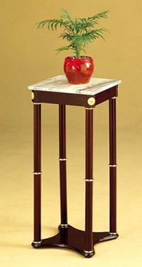 Cherry Finish Wood Square Style Plant Stand with Marble Table Top