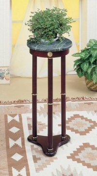 Coaster Plant Stand / Side Table, Green Marble Top and Cherry Finish Wood Base