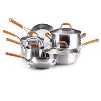 Rachael Ray Stainless Steel 10-Piece Cookware Set, Orange