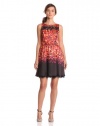 Jessica Simpson Women's Full Bodice With Lace Dress, Citric Hot Coral, 8