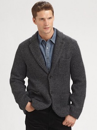 Better suited for after hours, this chunky wool-blend knit will provide endless luxury and warmth each chilly evening, weekend and beyond.Button-frontChest, waist patch pocketsRear vent60% acrylic/30% wool/10% viscoseDry cleanImported