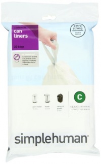 simplehuman Custom Fit Trash Can Liner C, 10-12 Liters / 2.6- 3.2 Gallons, 20-Count (Pack of 3)