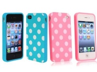 Importer520 2in1 Combo Polka Dot Flex Gel Case for Iphone 4 & 4S, Baby Blue/Pink